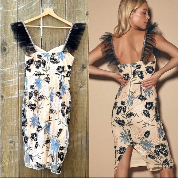 🌿 Cream Showstopper Embroidered Sequin Bodycon Midi Dress 🌿 - Picture 3 of 11